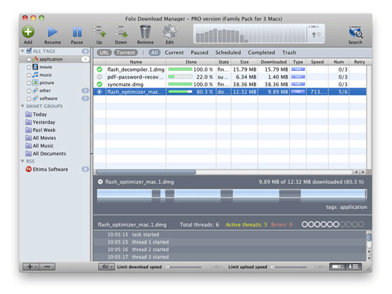 Folx Pro Mac OSX : Gestionnaire de Téléchargements HTTP, HTTPS, FTP, Torrent (gratuit)