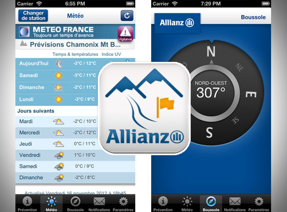Info Neige Allianz iPhone : Météo des Montagnes, Boussoles et Sécurité (gratuit)