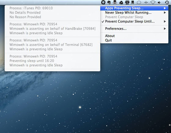 Wimoweh Mac OSX Mise en Veille Systeme
