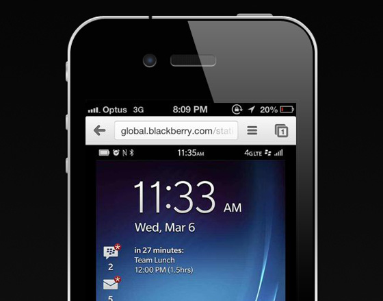 Simulation BlackBerry Z10 OS iPhone