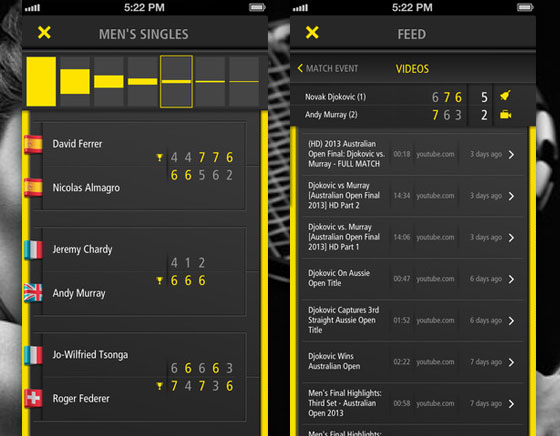 Live Score Tennis iPhone - Tous les Resultats des Tournois en PUSH