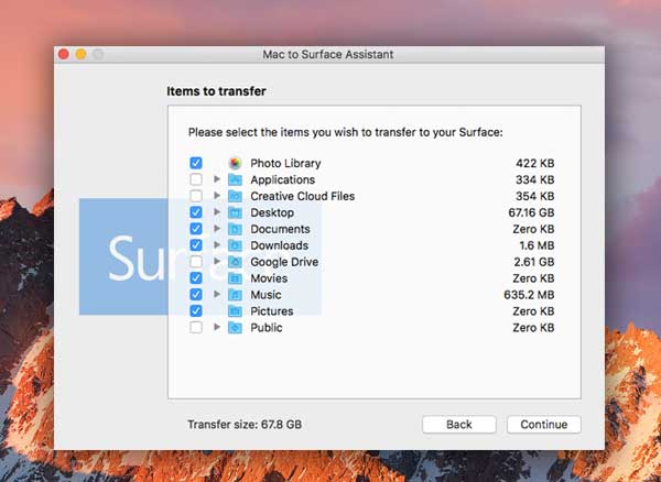 mac to surface assistant transfert migration