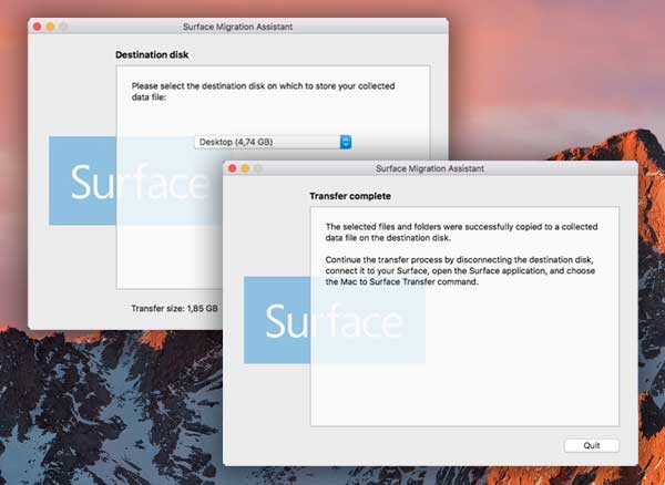 mac to surface assistant transfert migration