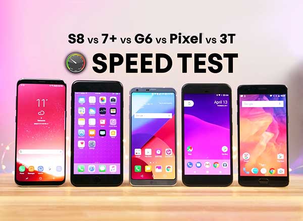 galaxy s8 vs iphone 7 plus lg g6 google pixel comparatif 1 - iPhone 7 Plus vs Galaxy S8 vs LG G6 vs Pixel vs 3T, Qui est le plus Rapide ?! (video)