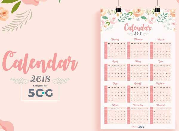 maquettes calendrier 2018 psd ai gratuit imprimables