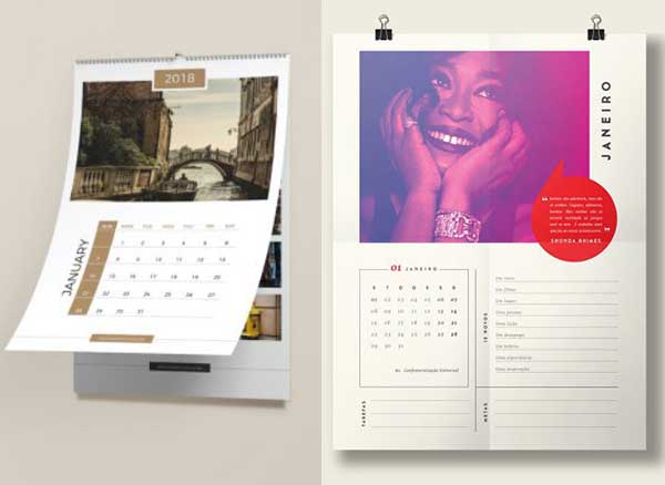 maquettes calendrier 2018 psd ai gratuit imprimables