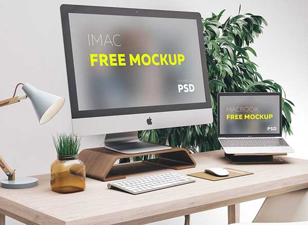 mockups espaces travail mac photo psd