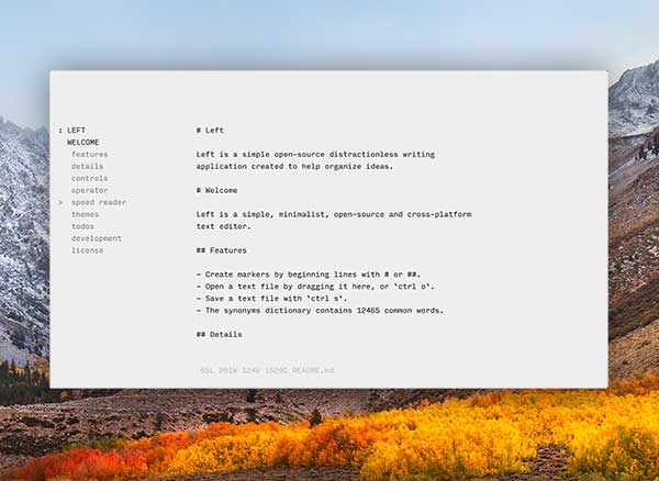left macos mac gratuit 1 - Left Mac : Traitement de Texte Minimaliste avec Markdowns (gratuit)
