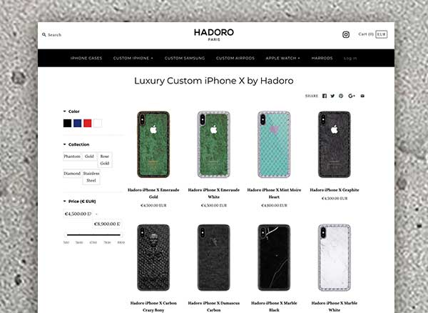 hadoro iphone x or diamants cuir marbre luxe