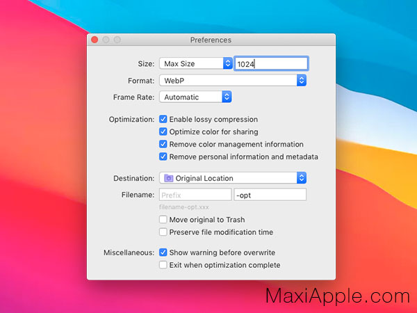 optimage macos mac gratuit 02 - OptImage Mac - Compresser et Convertir Photos et Vidéos (gratuit)