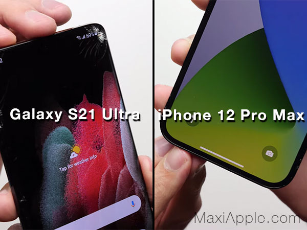 test comparatif chutes galaxy s21 ultra iphone 12 pro max