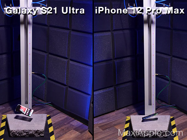 test comparatif chutes galaxy s21 ultra iphone 12 pro max