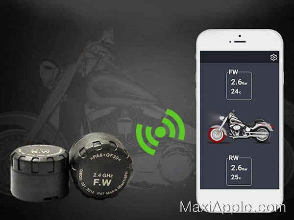 sweetlife Bluetooth Manomètre de Pression de Pneus Système de Surveillance TPMS de Smartphone iOS Android via APP avec 2 Capteurs pour Moto 