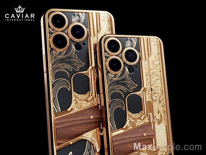 iPhone 15 pro max caviar gold or 24 carats pistolet revolver luxe titane prix 02 - Caviar Notorious, iPhone 15 Pro Max en Or 24 Carats (images)