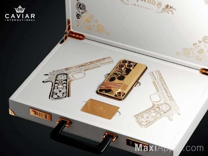 iPhone 15 pro max caviar gold or 24 carats pistolet revolver luxe titane prix 05 - Caviar Notorious, iPhone 15 Pro Max en Or 24 Carats (images)