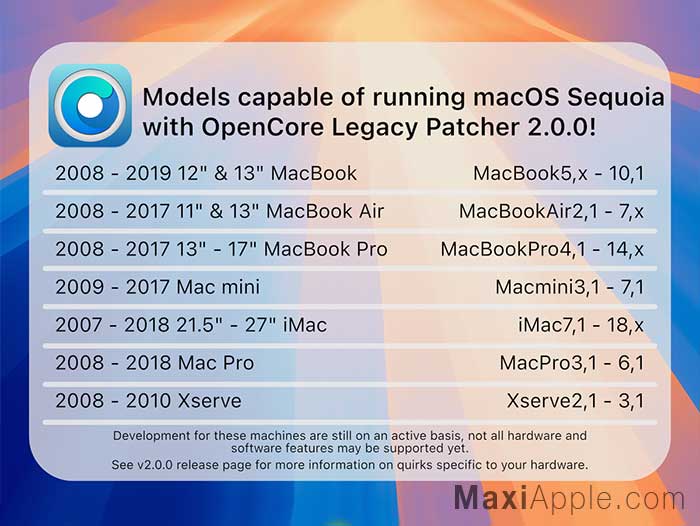 Installer macOS 15 Sequoia Vieux Mac 2007 à 2019