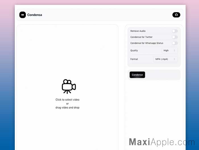 Condensa org webapp outil hors ligne compression video navigateur gratuit
