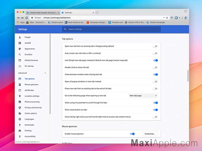 SlimJet macOS Windows Navigateur Alternative Chrome