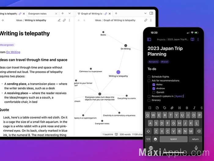 Obsidian macOS Windows iPhone Android Editeur de Texte Gratuit