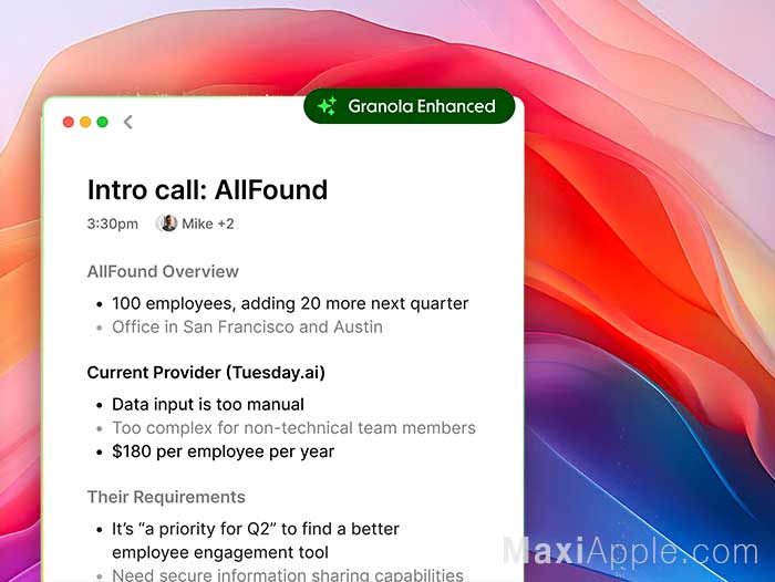 Granola AI Mac macOS Transcription Retranscription Audio vers Texte Reunions en Ligne Presentiel App Logiciel Outil Gratuit
