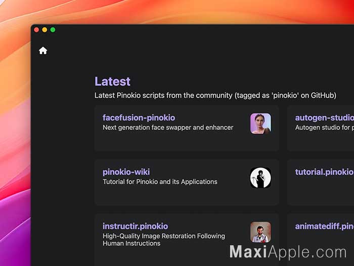 Pinokio AI macOS Mac PC Windows Logiciel Application Multi Modèles IA Local Gratuit