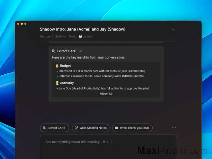 shadow do app ai transcription automation ia macos mac gratuit