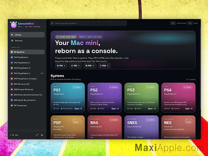 consolemini-emulateur-console-jeux-snes-ps-ps-4-retrogaming-macos-mac-gratuit