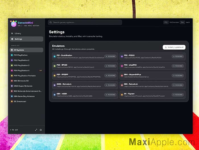 consolemini-emulateur-console-jeux-snes-ps-ps-4-retrogaming-macos-mac-gratuit