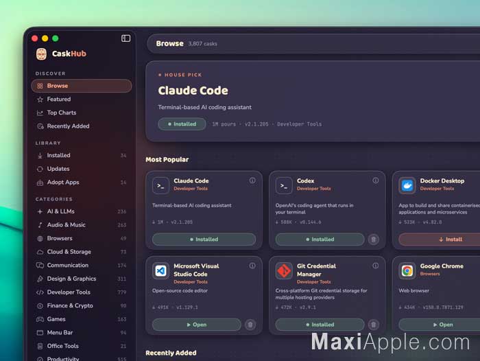 caskhub-app-mac-macos-iu-paquets-homebrew-appstore-interface-gratuit